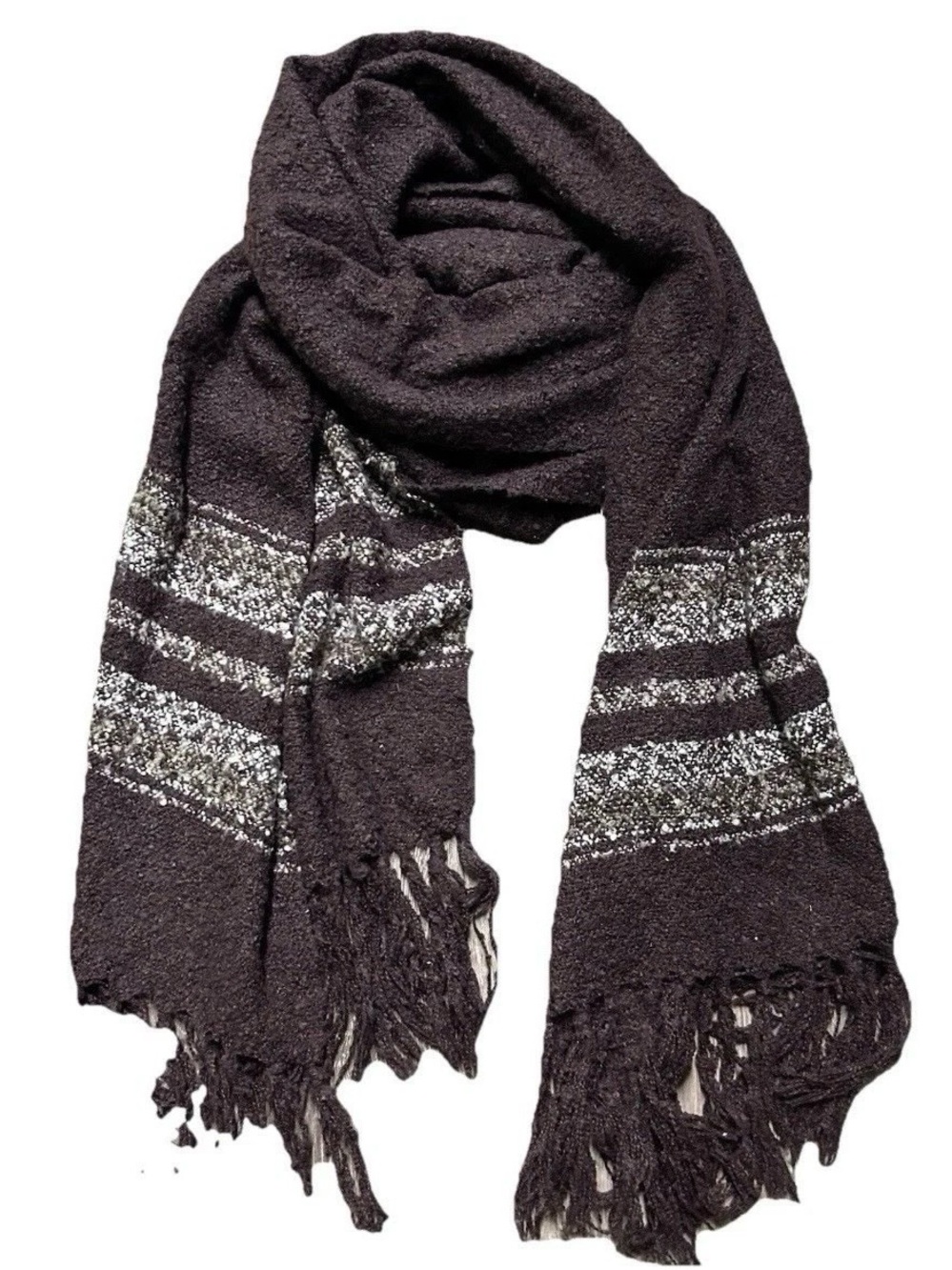 Noelle Black Knit Scarf with Silver Accent Stripes